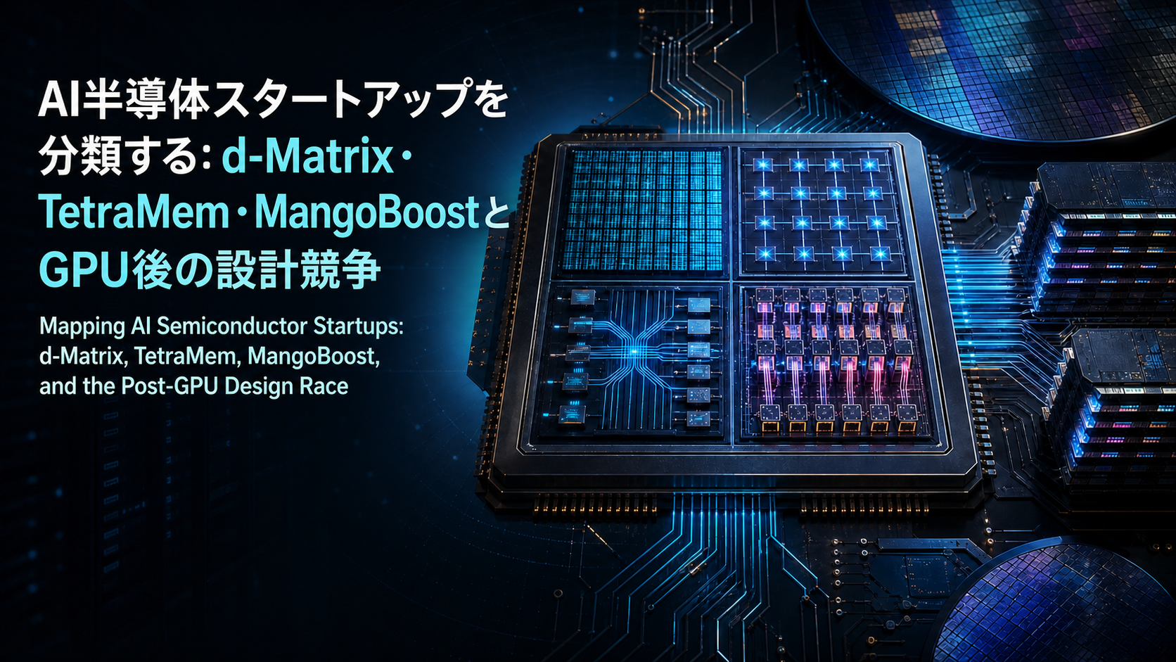 GPU、DPU、TPU/NPU、インメモリコンピューティングを一つのAIチップ上に抽象化したイラスト